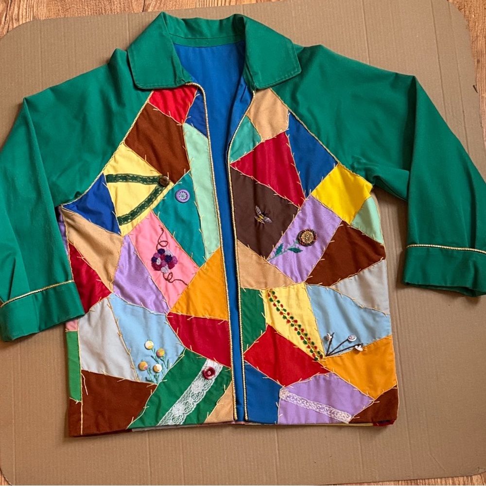 Vintage. One of a kind. Patchwork Green Women's Jacket - Multicolor Accent - Picture 10 of 16